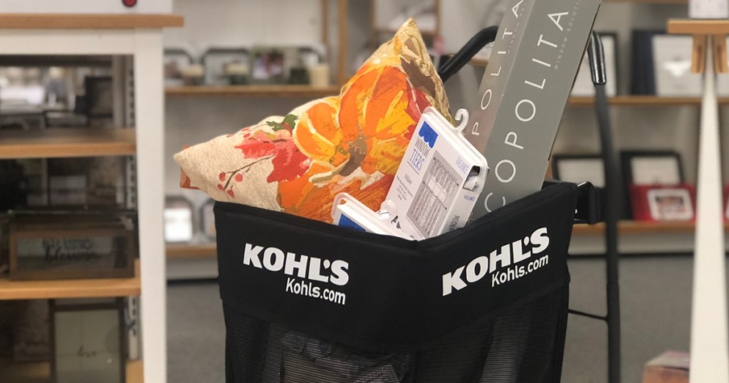 black shopping cart full of home items in store