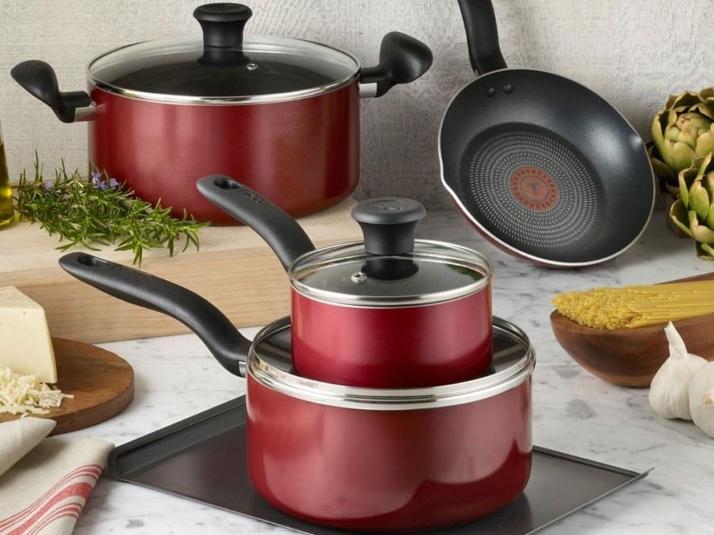 cookware set on counter top 