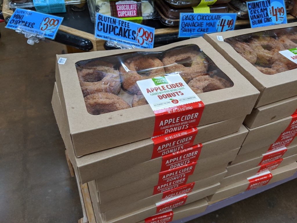 table with Trader Joe&rsquo;s Apple Cider Donuts