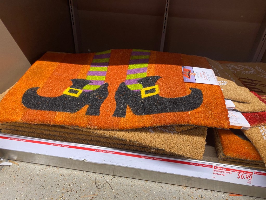 coir doormat with witch feet at ALDI