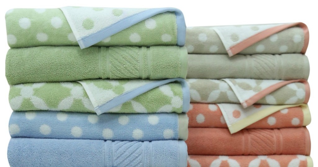 stock image of colorful towels stacked up
