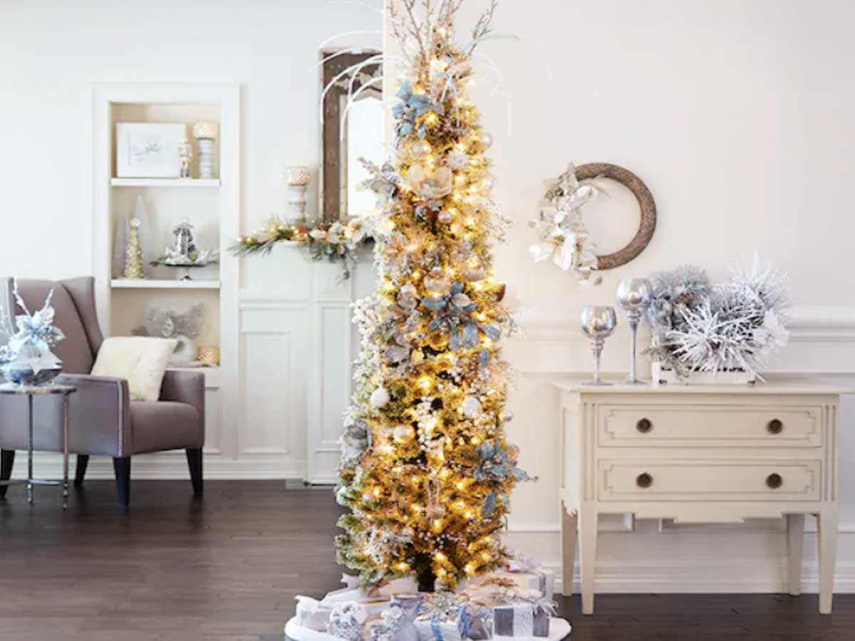 pencil christmas tree in living room