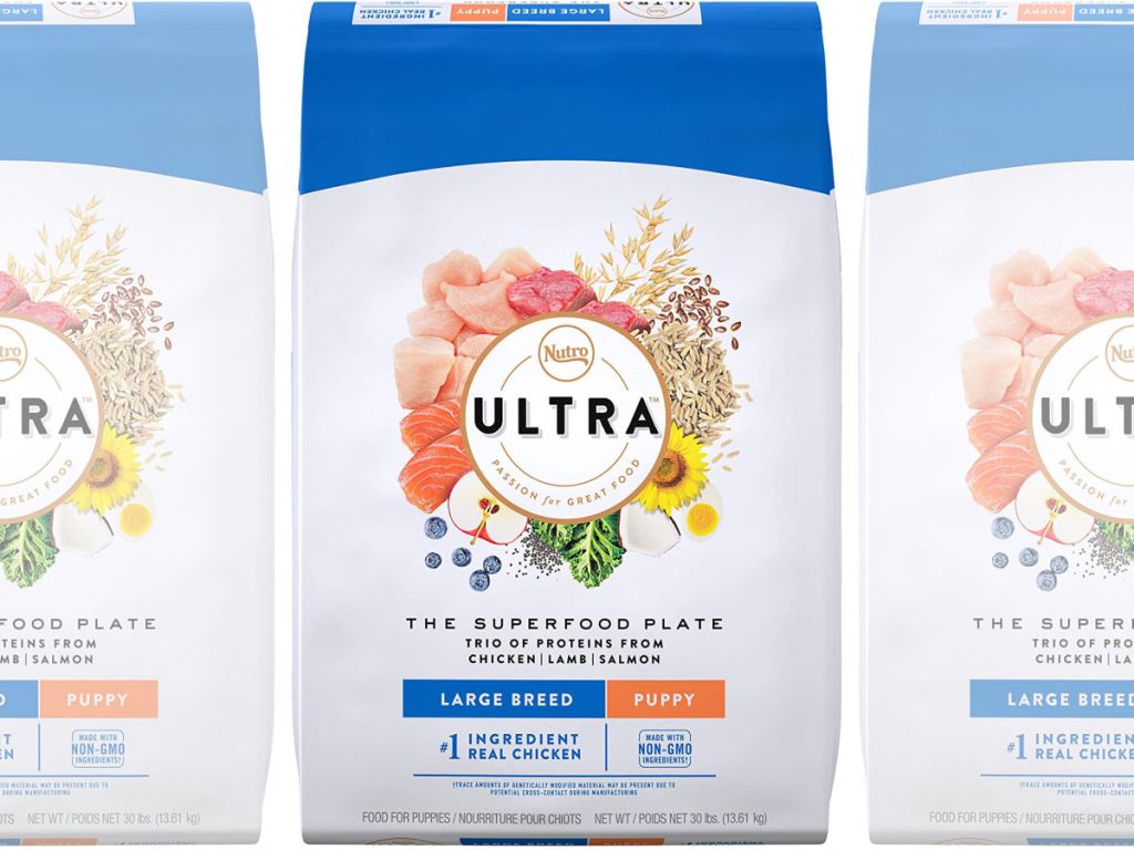 three bags of NUTRO ULTRA Puppy Dry Dog Food