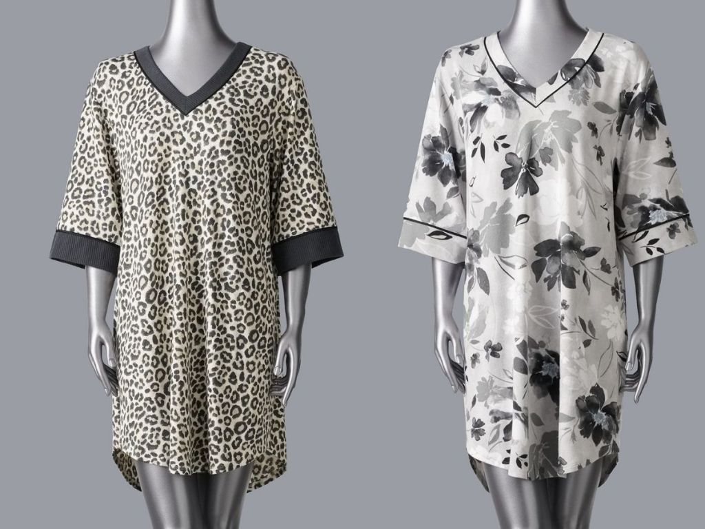 leopard print and floral printed Simply Vera Vera Wang 1/2 Sleeve Sweater Sleepshirt