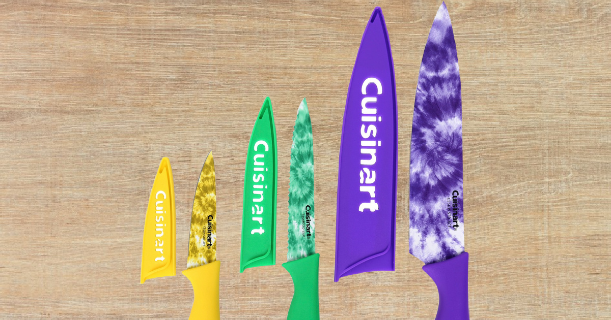 stock image of three tie dye cuisinart knives