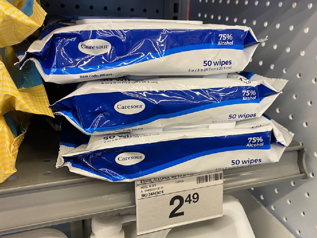 Hand Sanitizing Wipes 50-Count on shelf at staples