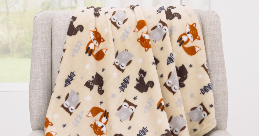 Small plush baby blanket with woodland creatures