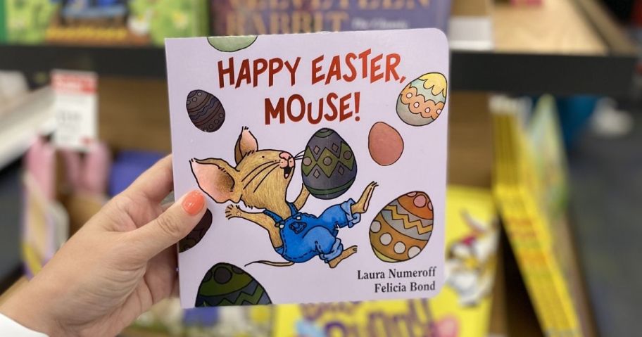 hand holding a Happy Easter, Mouse Book