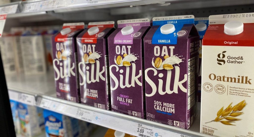 Silk Oatmilk in refrigerated cooler