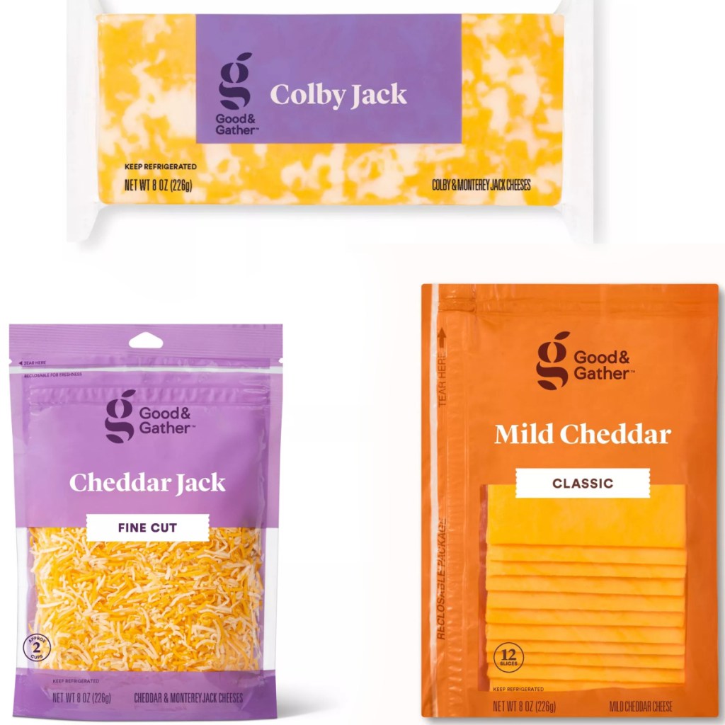 three packages of cheese
