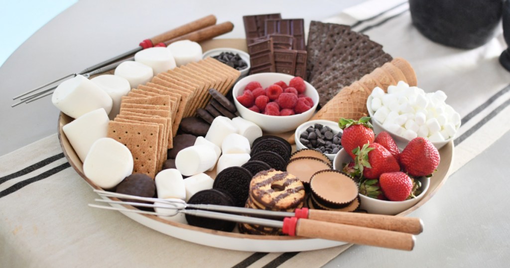 s'mores charcuterie board on the table 