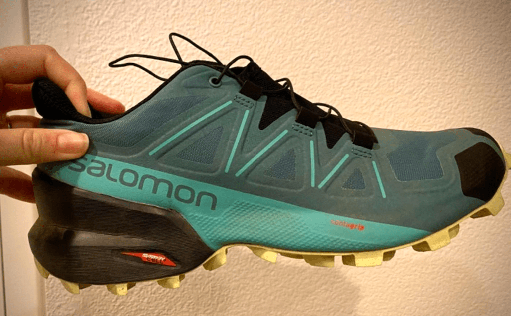 holding Salomon hiking shoes 