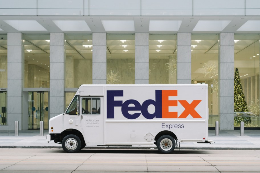 FedEx truck in front of building