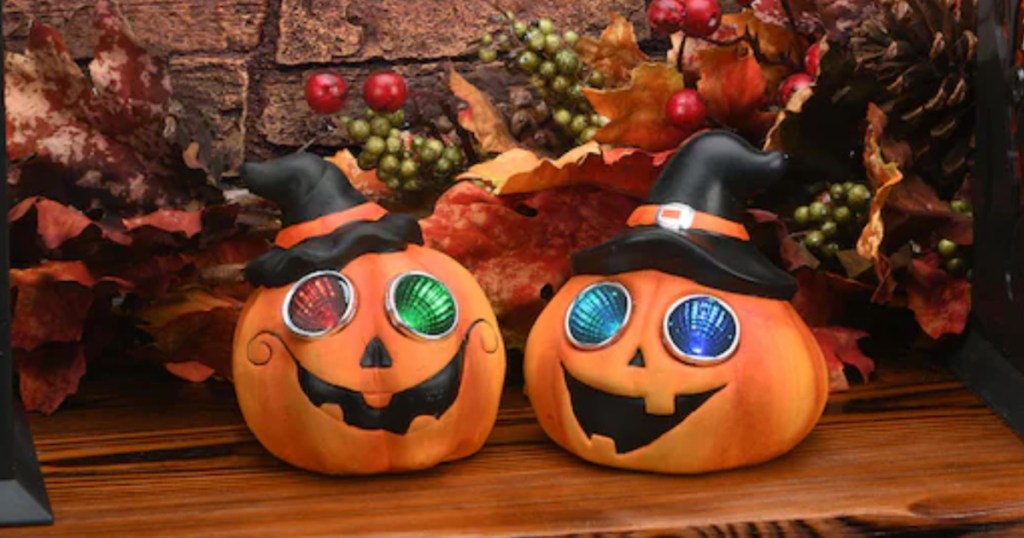 LED pumpkins in hats