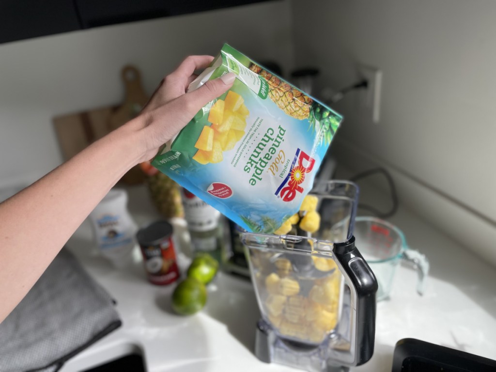 adding frozen Pineapple to the best pi&ntilde;a colada recipe