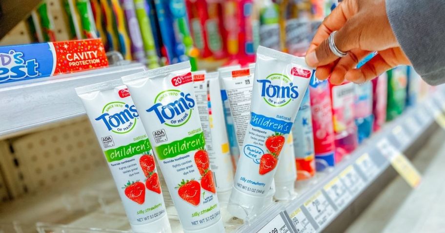 Tom's of Maine toothpast on store shelf
