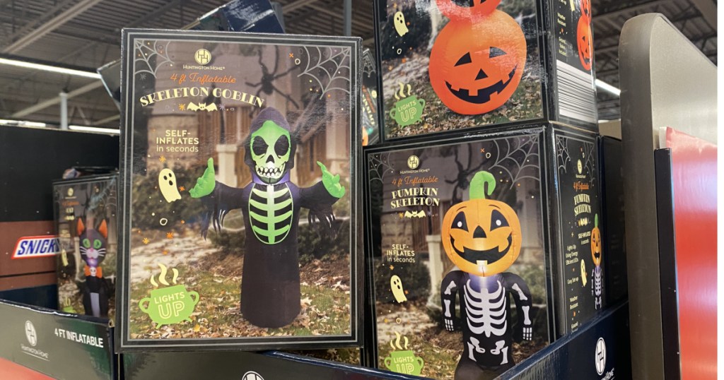 Huntington Home pumpkin stack and pumpkin skeleton 4&prime; Light-Up Inflatable-2
