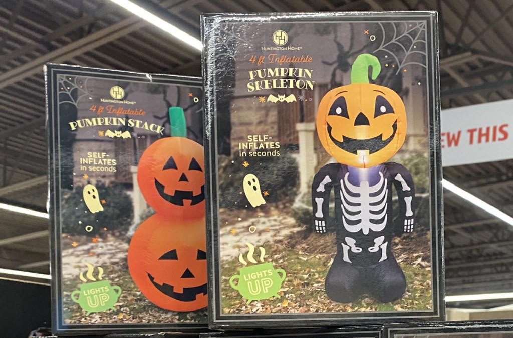 Huntington Home pumpkin stack and pumpkin skeleton 4&prime; Light-Up Inflatable