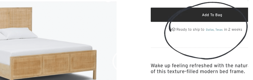 Joybird bed with quick ship listed