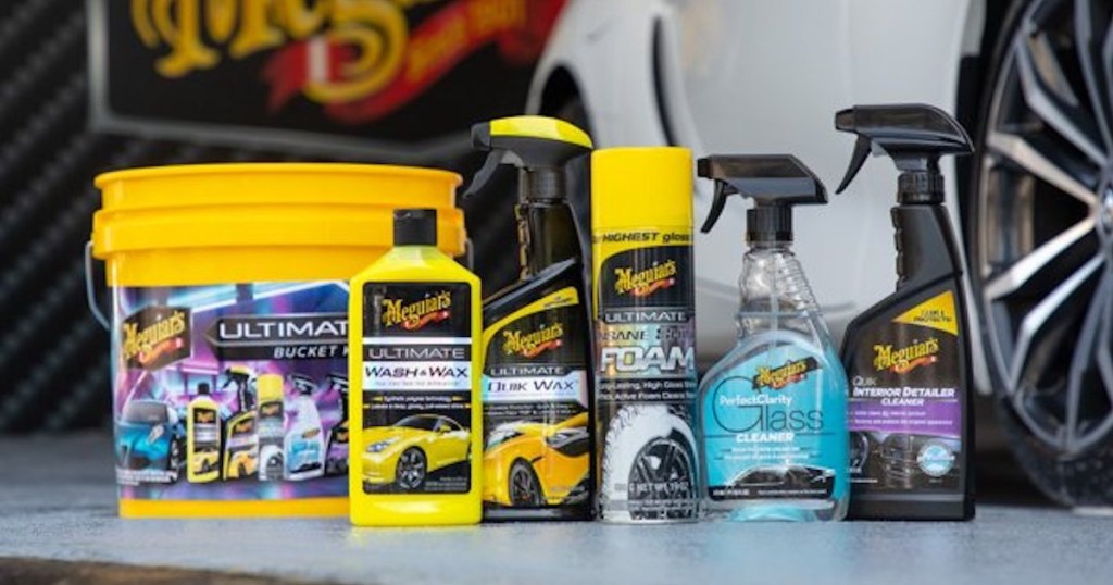 Meguiar&rsquo;s Ultimate Bucket Kit in front of car