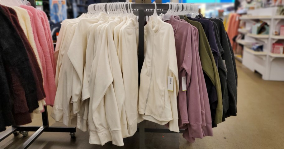 in-store display of fleece jackets