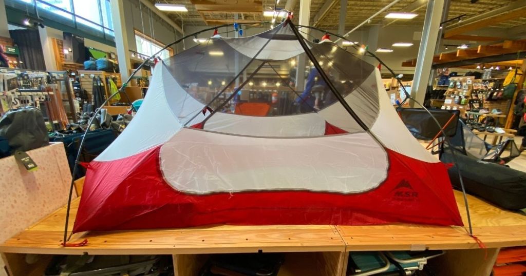 tent in REI store