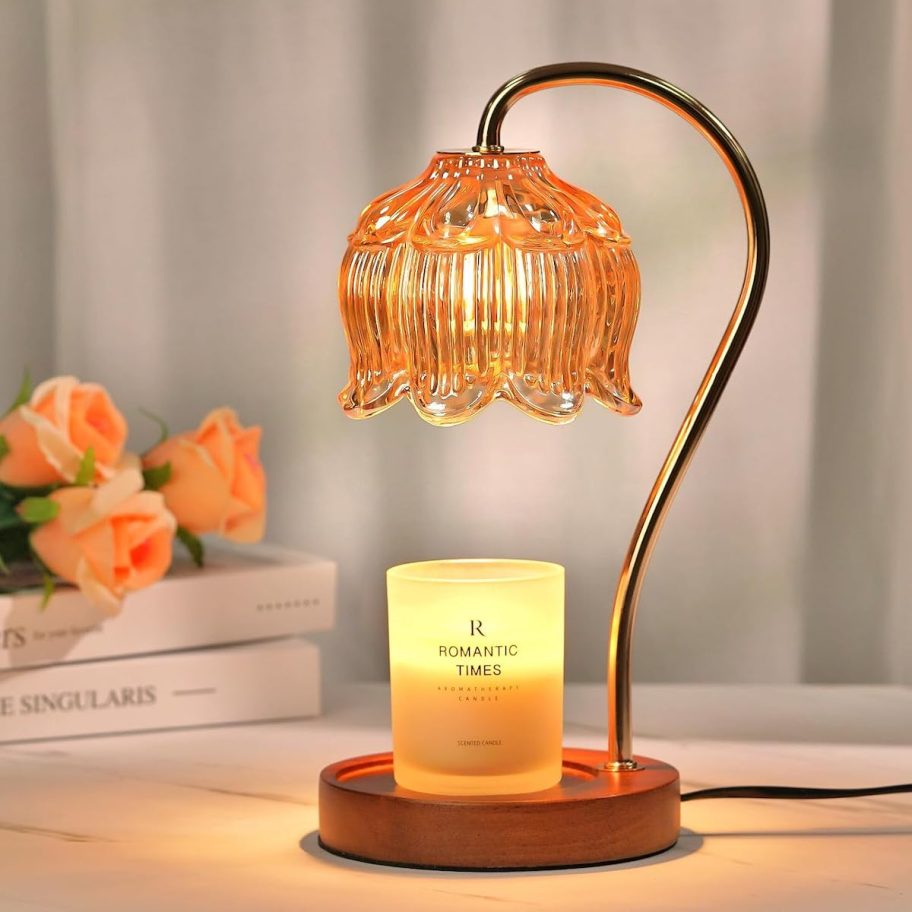 pink flower candle warmer with romantic times candle on base