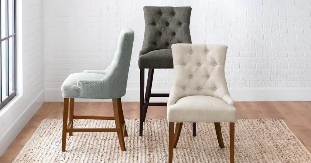 Bakerford Ebony Wood Upholstered Bar Stool