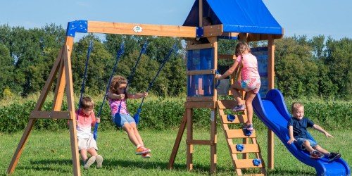 Score $100 Off This Backyard Discovery Wooden Cedar Swing Set on Walmart.com