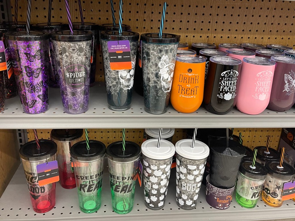 halloween tumblers on shelves