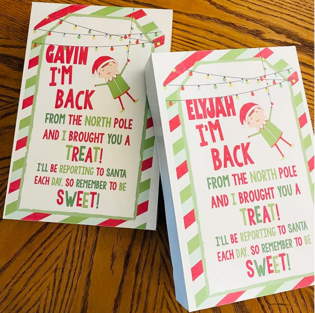 two personalized elf gift boxes