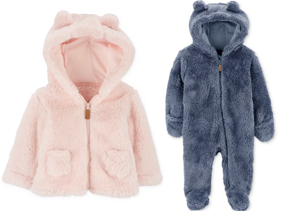 carters pink sherpa jacket and blue jumpsuit