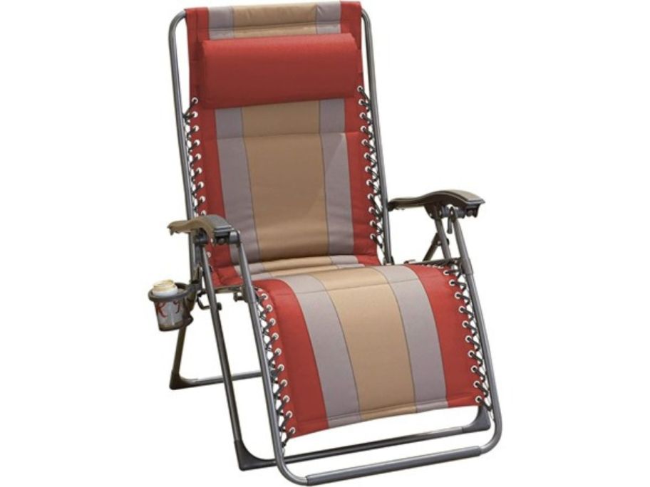 a red and beige zero gravity chair stock image