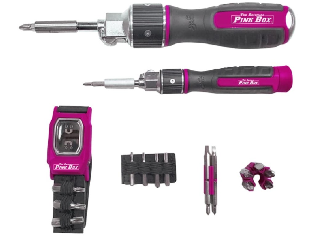 The Original Pink Box 24-Piece Composite Handle Magnetic Ratcheting Double Drive Multi-bit Screwdriver Set