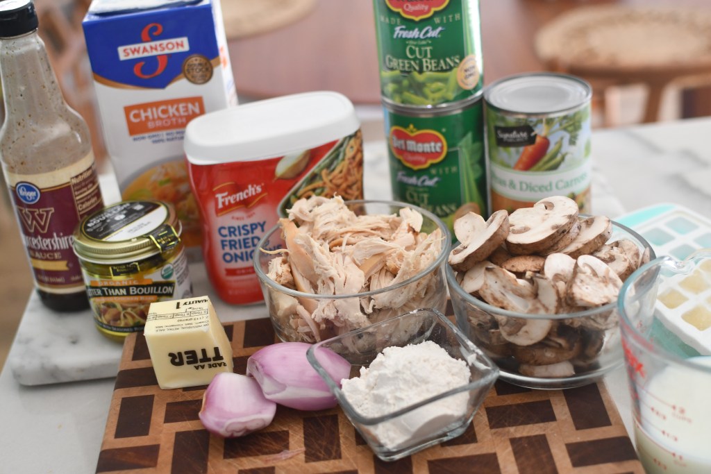 green bean casserole ingredients on the counter