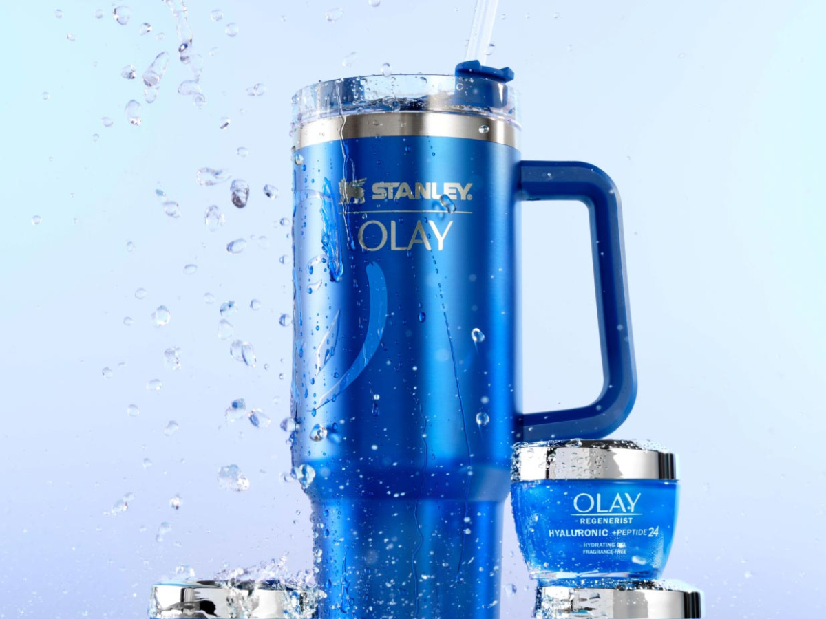jars of olay and stanley travel mug