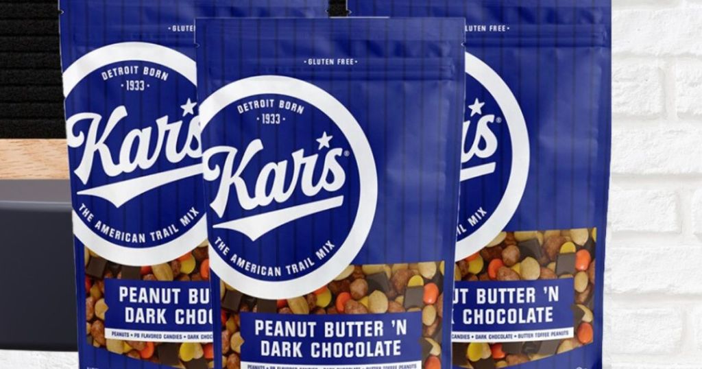 3 bags of Kar's Nuts Peanut Butter &lsquo;n Dark Chocolate Trail Mix 