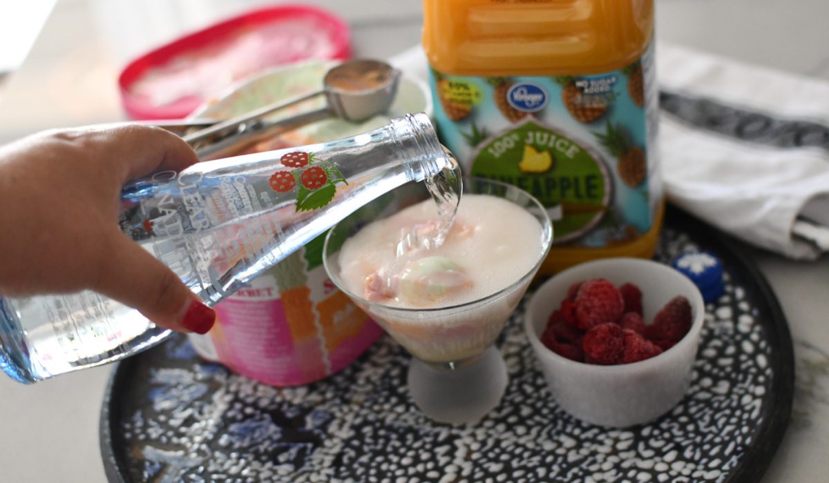 Making a raspberry sherbert mocktail
