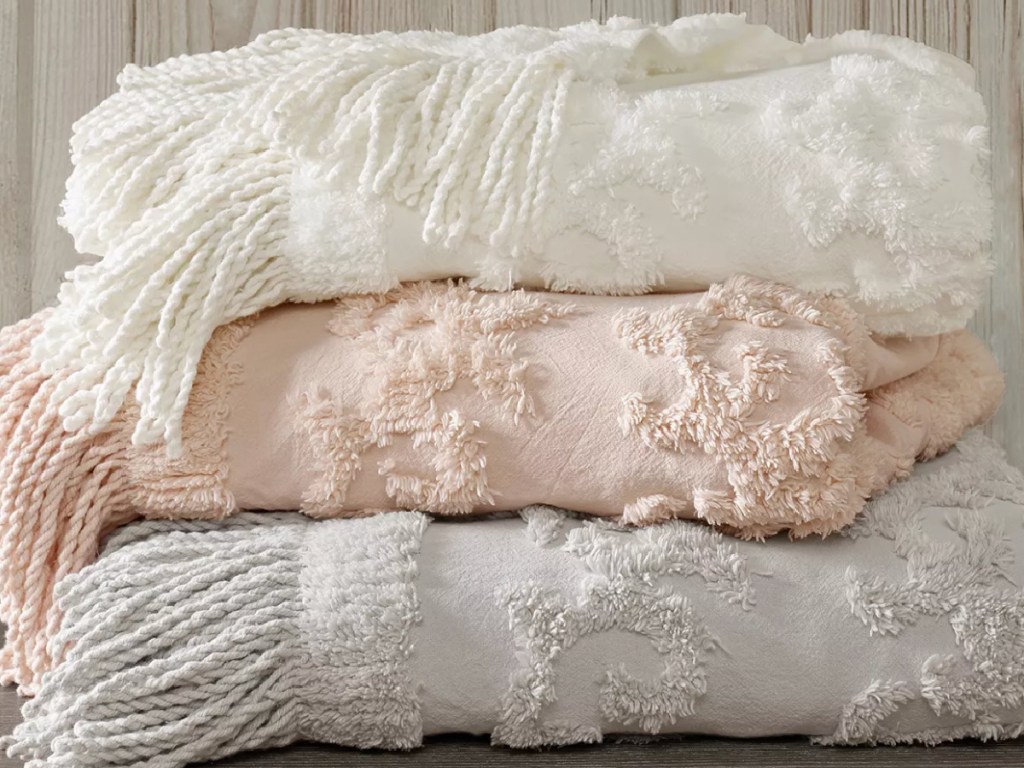 Madison Park Chloe Tufted Cotton Chenille Throw in three different colors