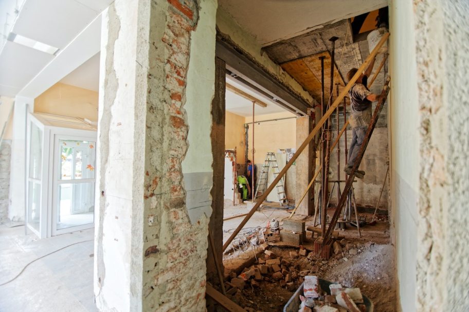 gutted interior of home renovation project