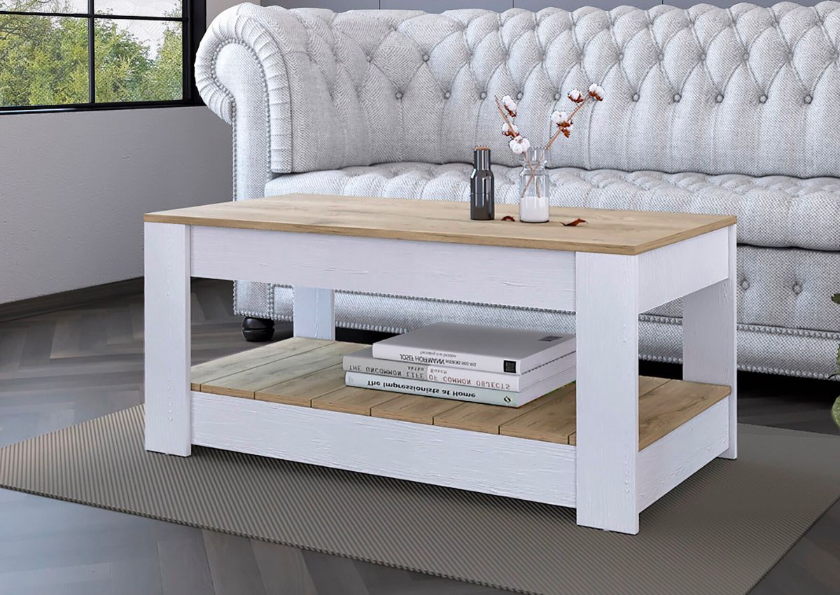 RST Brands&nbsp;Lindon Golden Oak MDF Farmhouse Coffee Table w Storage