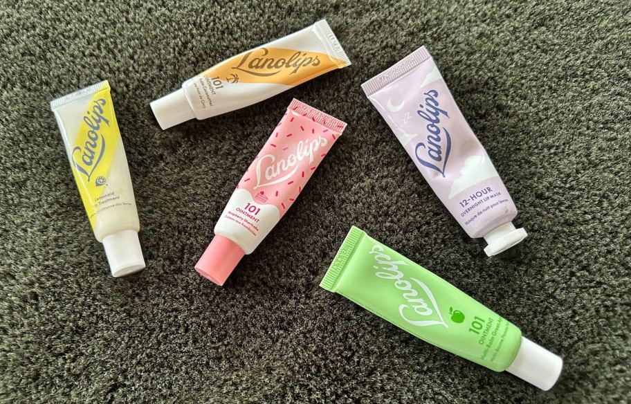 various kinds of lanolips on carpet