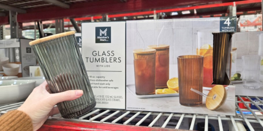 Sam’s Club Glass Tumblers 4-Pack w/ Bamboo Lids & Glass Straws Only $12.98