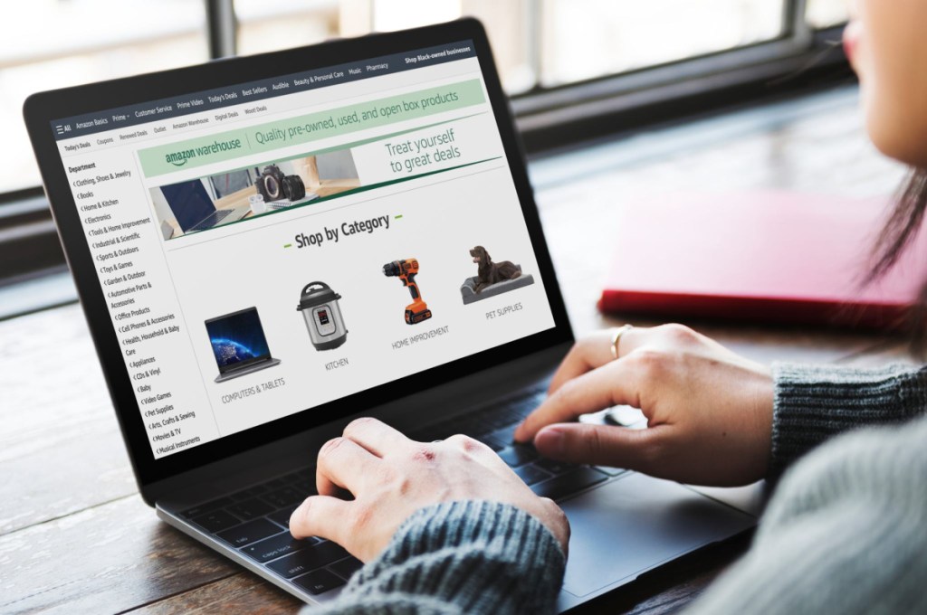woman browsing Amazon Warehouse deals on her computer