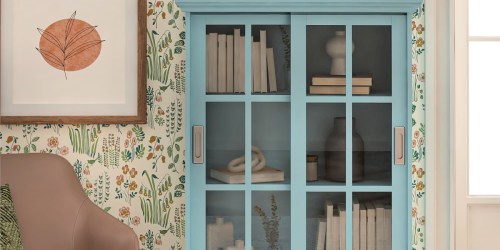 Over $100 Off This Stylish Bookshelf w/ Sliding Glass Doors + Free Shipping on Walmart.com