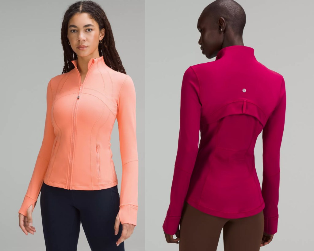 women wearing coral and plum jackets 