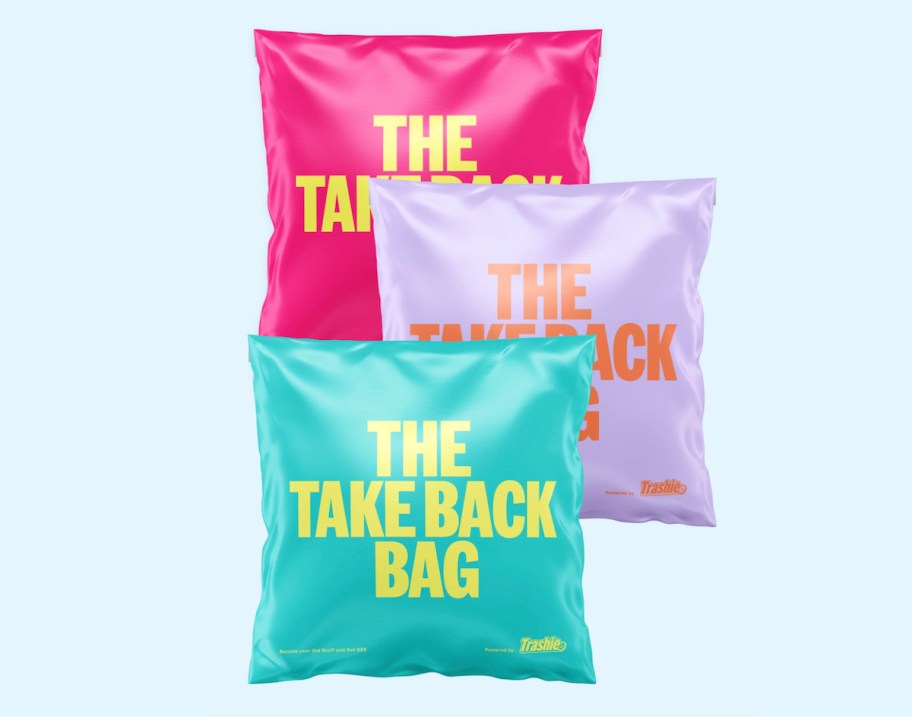 stock photo of colorful take back bags