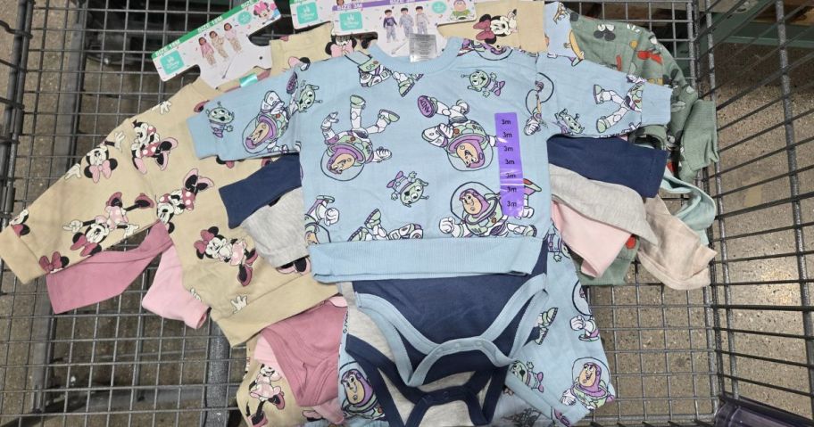 kids disney clothing in cart in store