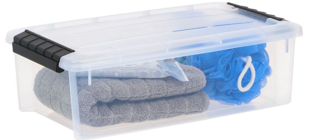 IRIS&nbsp;14.1-in W x 4.46-in H x 8-in D Clear Plastic Stackable Bin stock image