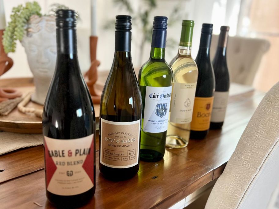 Bottles of Swirl Wine lined up on a table